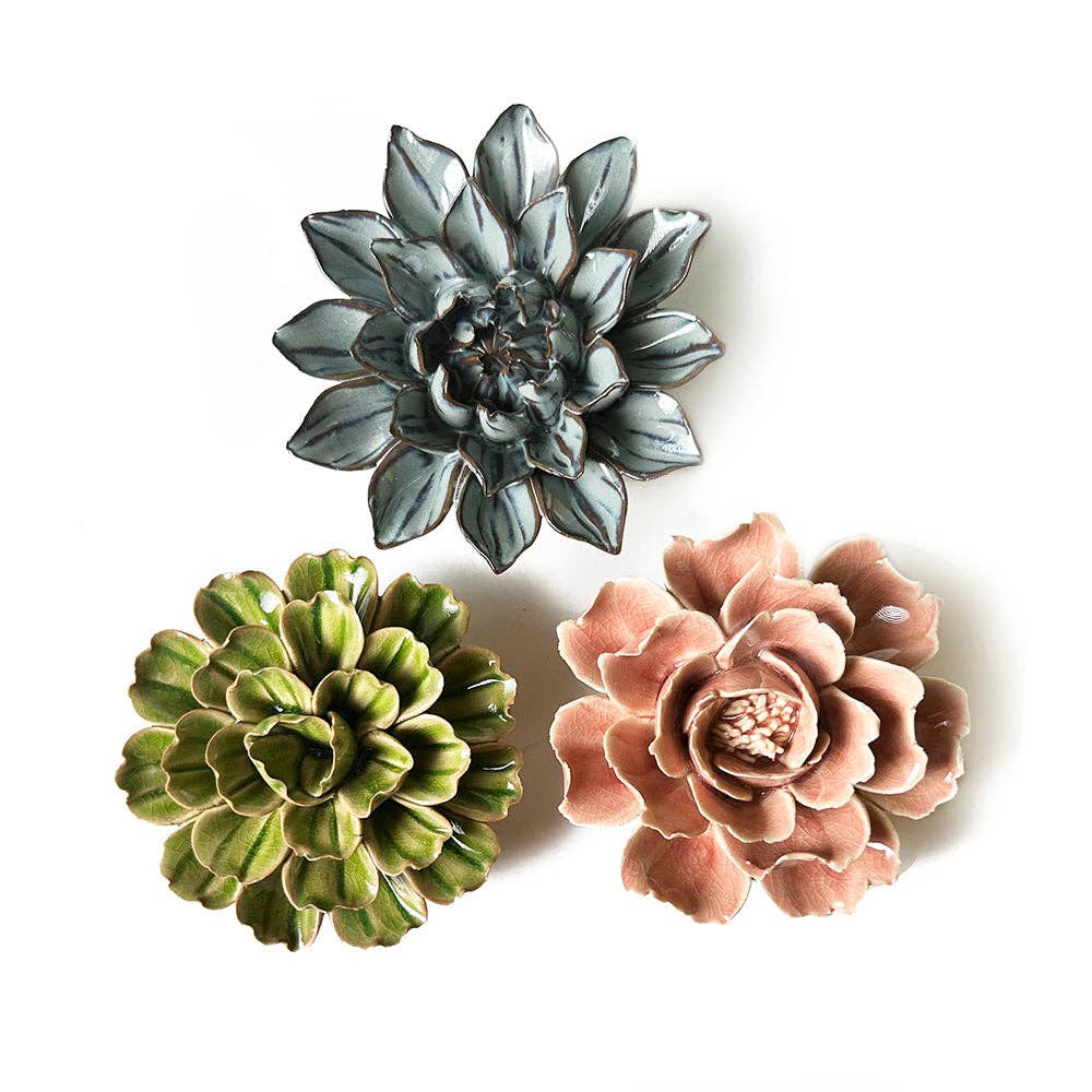 Ceramic Flower wall flower collection blue, green, pink, blue
