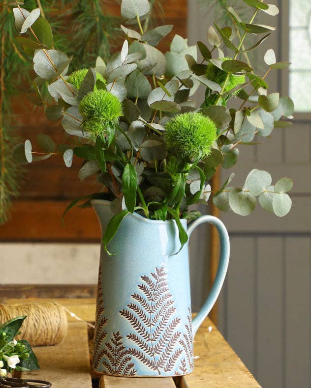 Ribbed Blue Pitcher Jug Vase