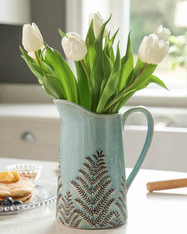 Ribbed Blue Pitcher Jug Vase
