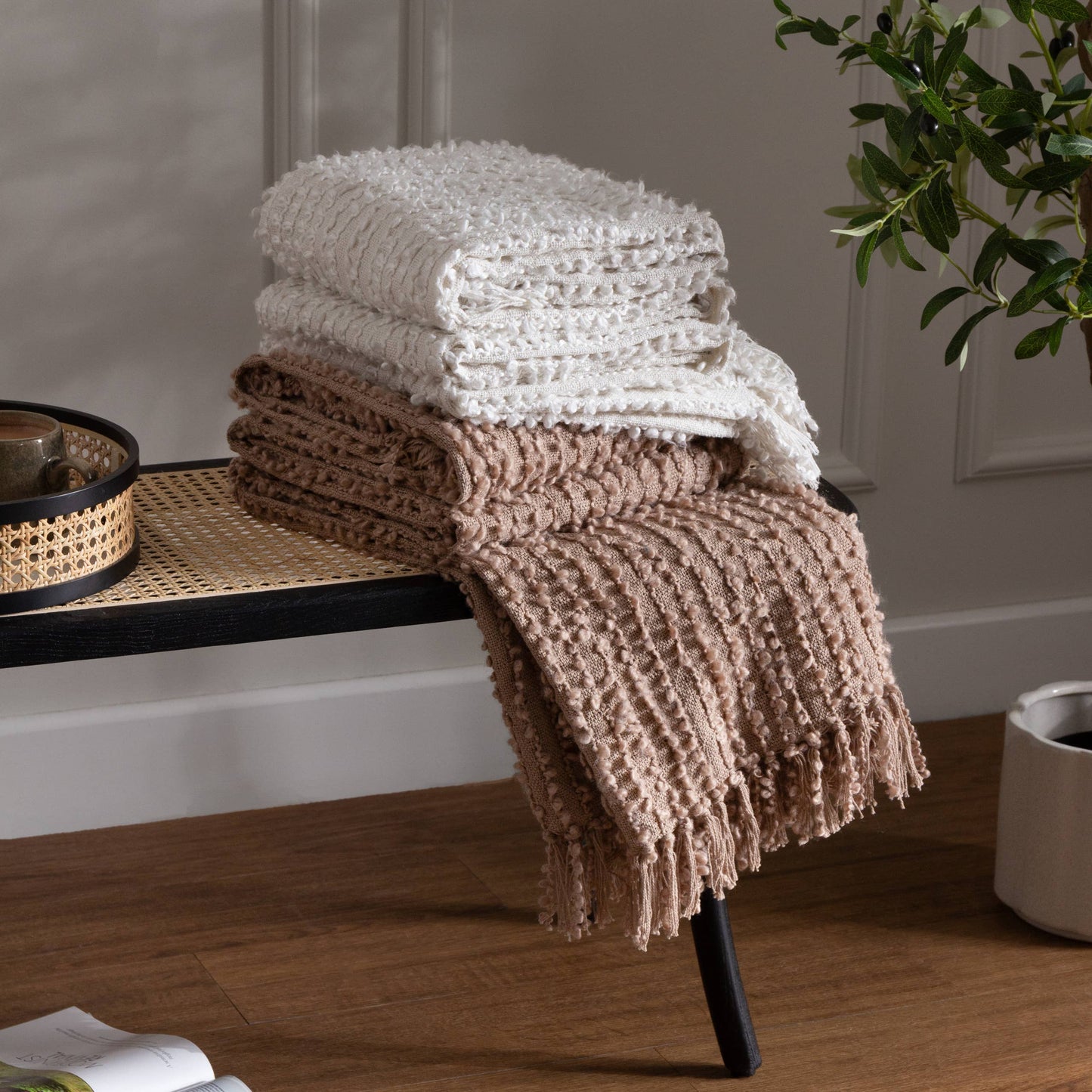 Arvo Woven Tasselled Throw - Plaster