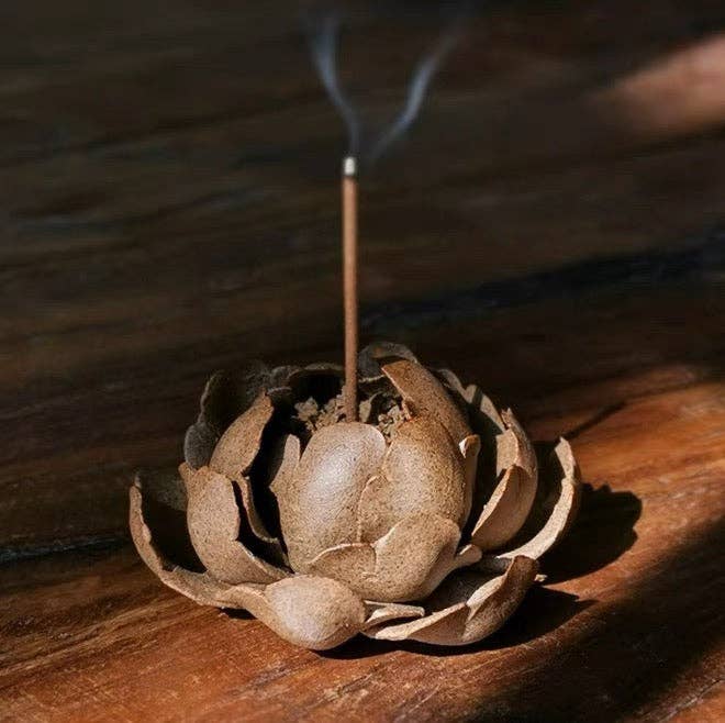 Handmade Brown Incense Holder / Ornament - Brown Lotus flower