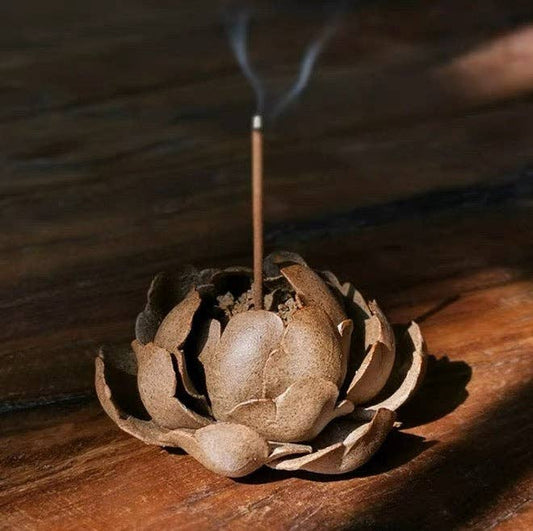 Handmade Brown Incense Holder / Ornament - Brown Lotus flower