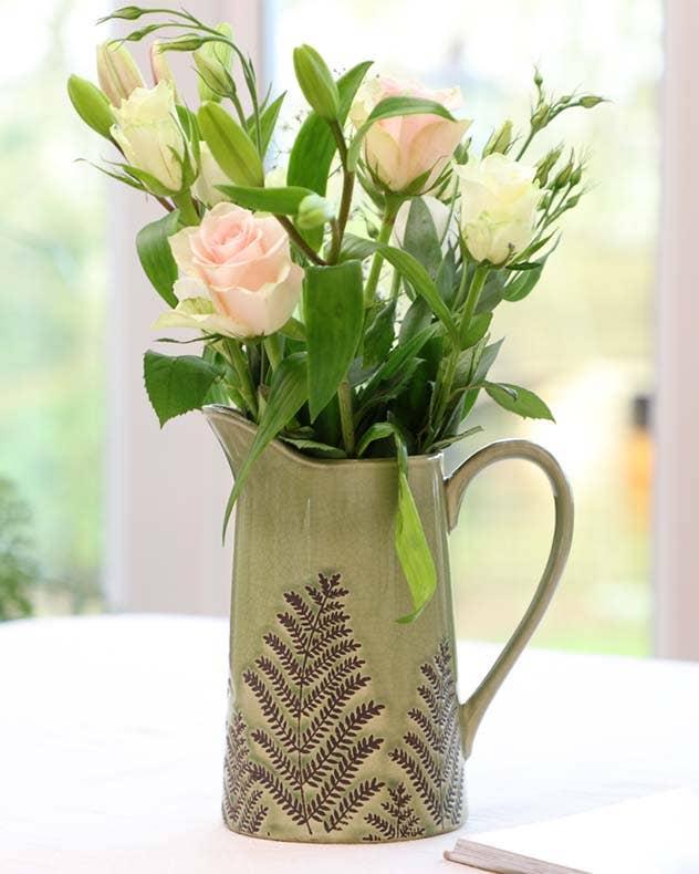 Green Fern Pitcher Jug Vase
