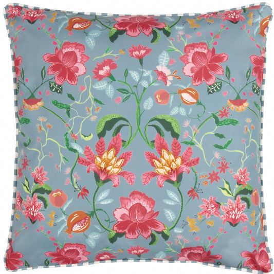 Floral Outdoor Cushion Duck Egg Blue and stripe reverse