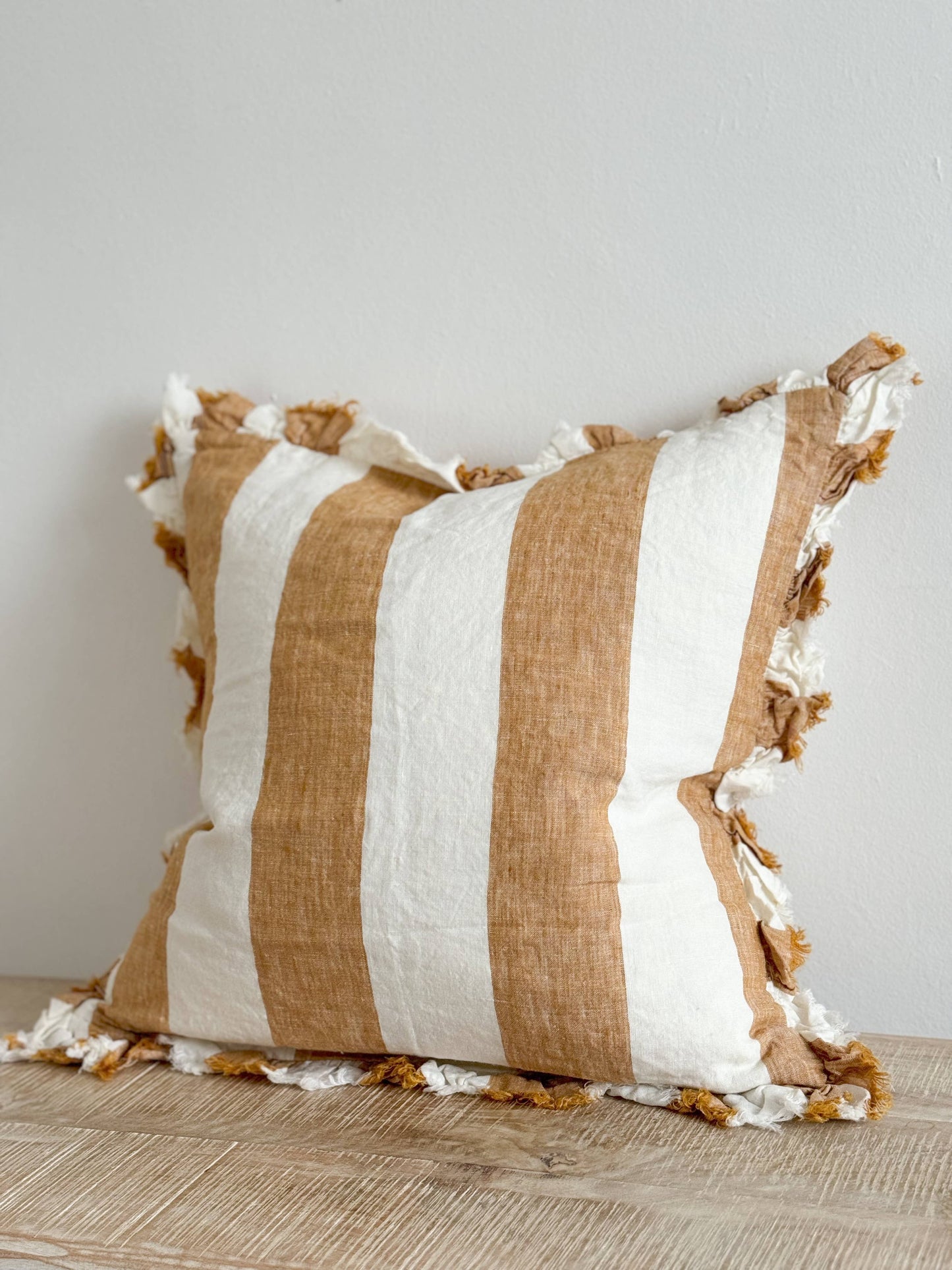 Ruffled Linen Cushion Cover – Mustard Wide Stripe