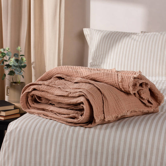 Lark Muslin Cotton Throw Pink Clay