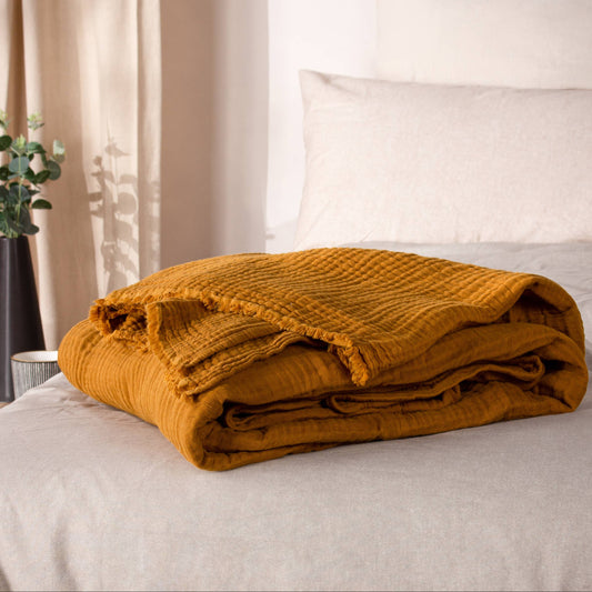 Lark Muslin Cotton Throw Cumin